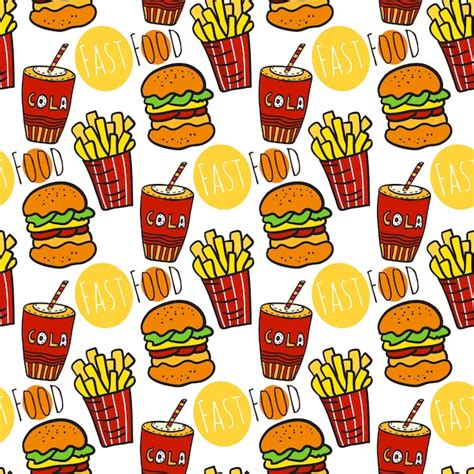 Premium Vector Hand Drawn Seamless Pattern With Fast Food Doodle