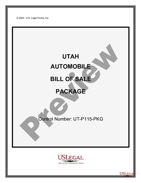 Utah Automobile Bill Of Sale Form Us Legal Forms