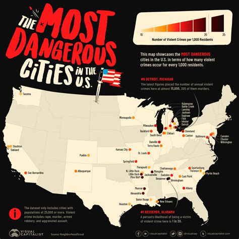 The Most And Least Dangerous Cities In The Us Vivid Maps