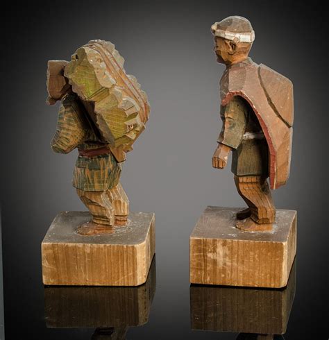 Pair Of Japanese Carved Wood Figures Circa 1910 Etsy