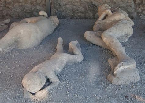 Plaster casts of victims' bodies at Pompeii in Italy.