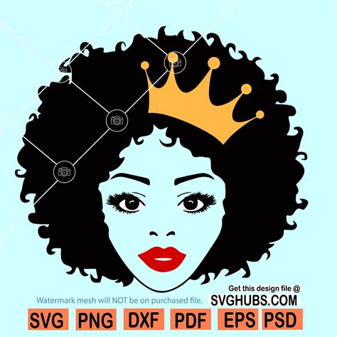 Afro Woman With Crown Svg Afro Queen With Crown Svg Black Woman Svg