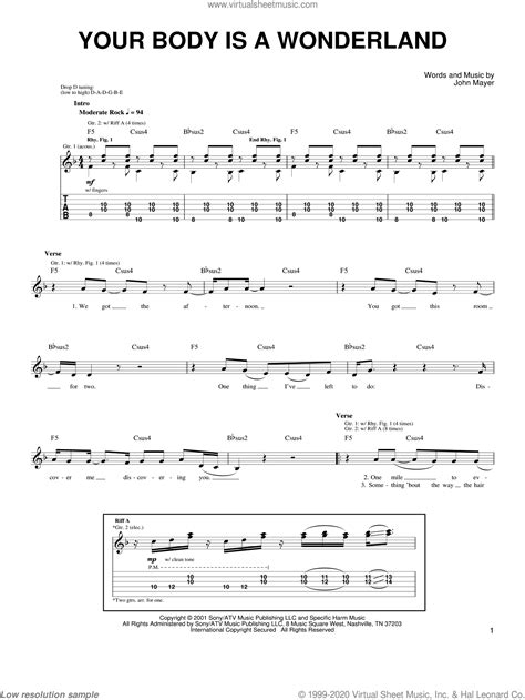 Mayer Your Body Is A Wonderland Sheet Music For Guitar Solo Chords