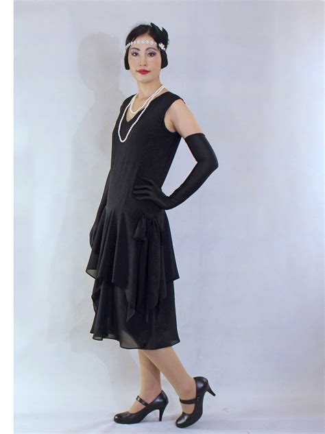 Black 1920s Dress With Handkerchief Skirt Black 20s Dress Etsy