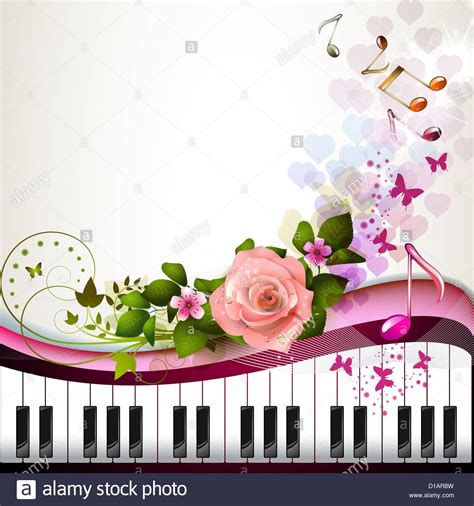 Download This Stock Image Piano Keys With Rose And Butterflies