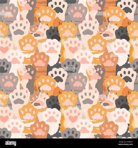Cats Paw Pattern Cute Kitten Foot Background Pets Wild Animal Vector