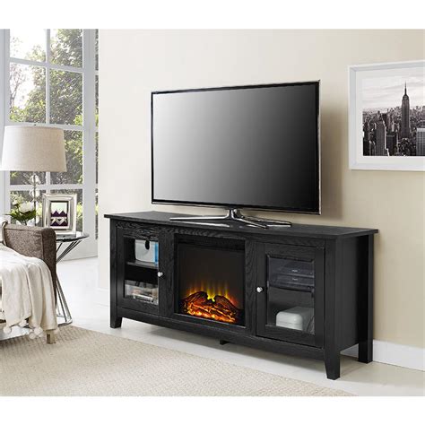 Or up to 155 lbs. Walker Edison Furniture Company 58 in. Wasatch Electric Fireplace TV Stand in Black ...