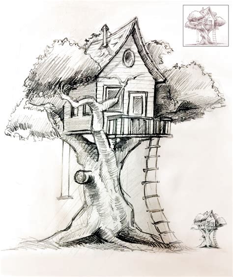 Art Sketches In 2020 Tree House Drawing Tree House Beautiful Tree