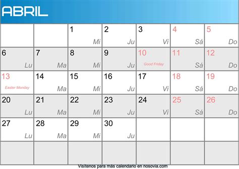 Calendario Abril 2020 Con Festivos Imprimir