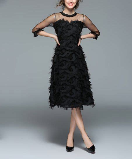 Kaimilan Black Sheer Sleeve A Line Dress Women Zulily Trendy