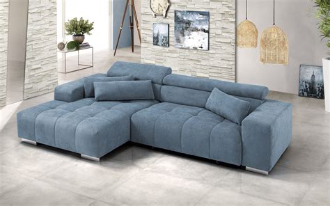2 Seater Corner Sofa Bed With Left Peninsulablue Fabric Dafne