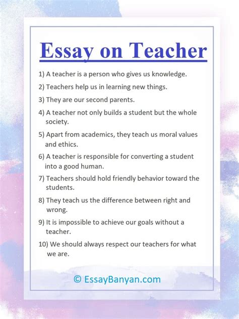 Essay On Teacher For All Class In 100 To 500 Words In English