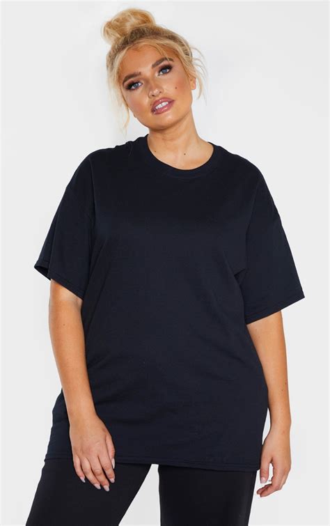 Plus Black Oversized Boxy T Shirt Plus Size Prettylittlething Ca