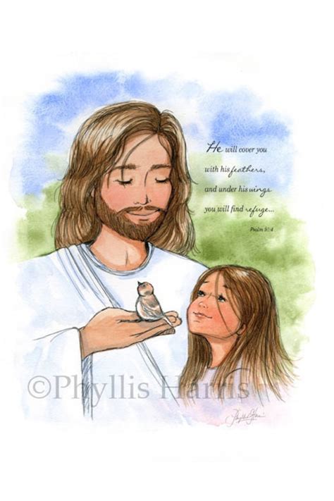 Jesus And The Sparrow And Little Girl Available With Or Etsy