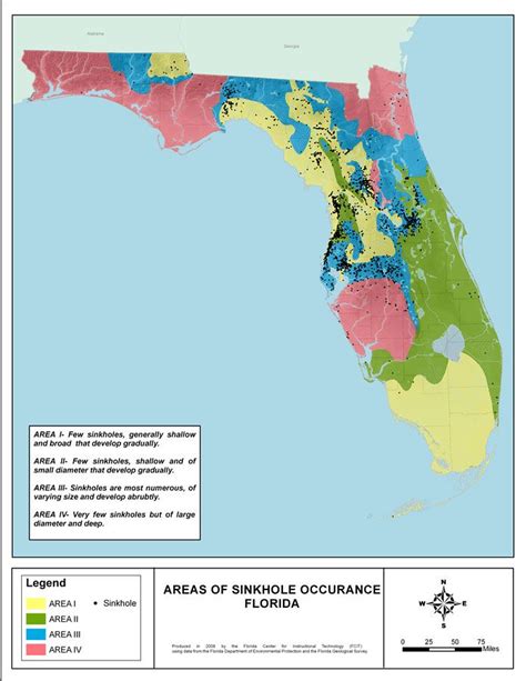 Areas Of Sinkhole Occurrence Florida 2008 Map Of Florida Florida Map