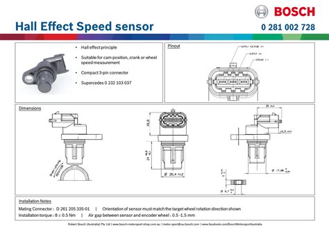 0 281 002 728 Bosch Hall Effect Speed Sensor Bosch 728 Speed Sensor