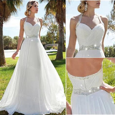 For modern brides who aren't afraid to do things differently, a colored wedding gown can make a fantastic choice. Elegant Beach Wedding Dresses Halter Chiffon Beaded ...