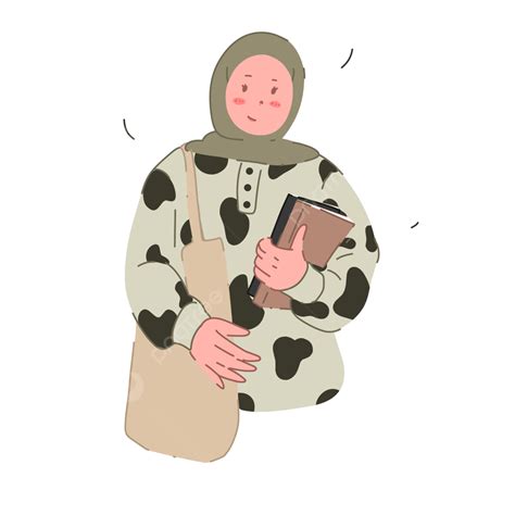 Gambar Gadis Berhijab Memegang Buku Islamik Gadis Jilbab Kartun Png Dan Vektor Dengan