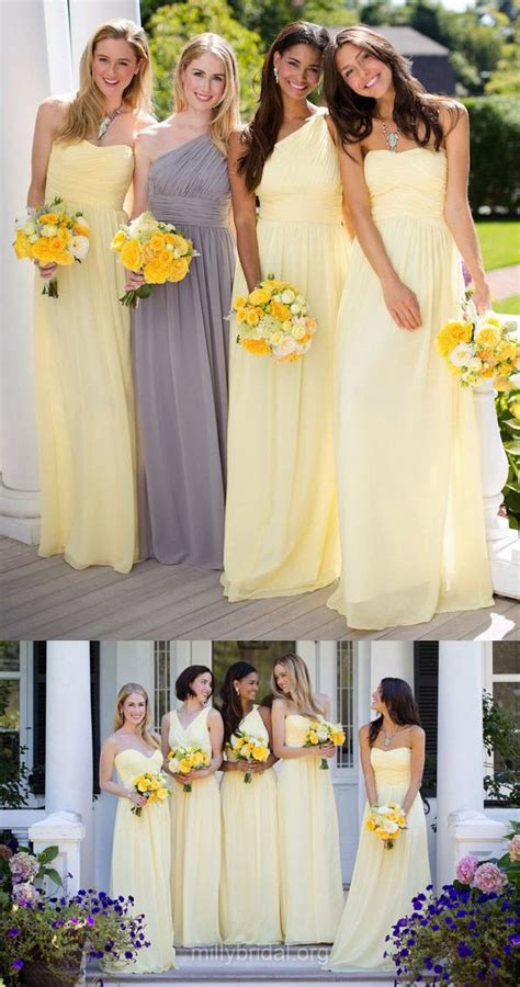 10999 Simple A Line Light Yellow Chiffon Ruffles One Shoulder Bridesmaid Dresses