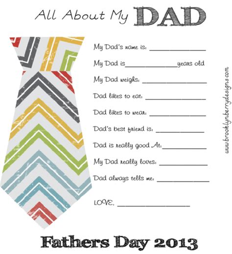 All About My Dad Free Printable Ts For Fathers Day Brooklyn