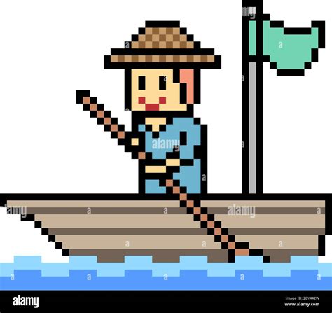 Vector Pixel Art Man Boat Isolated Stock Vector Image And Art Alamy
