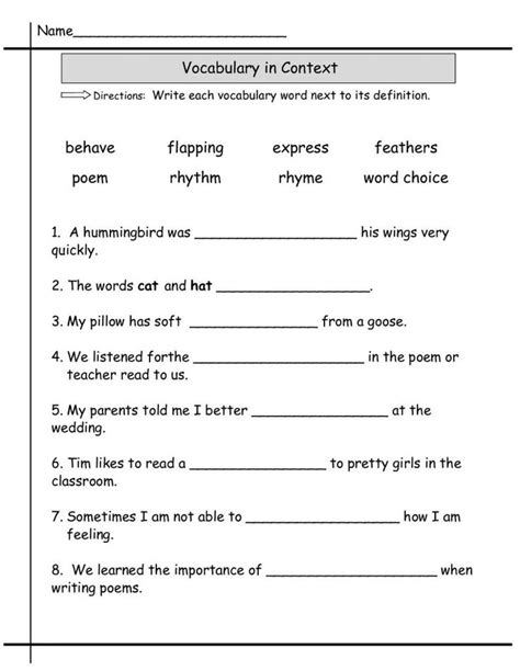 Free Printable Vocabulary Worksheets For Grade 2