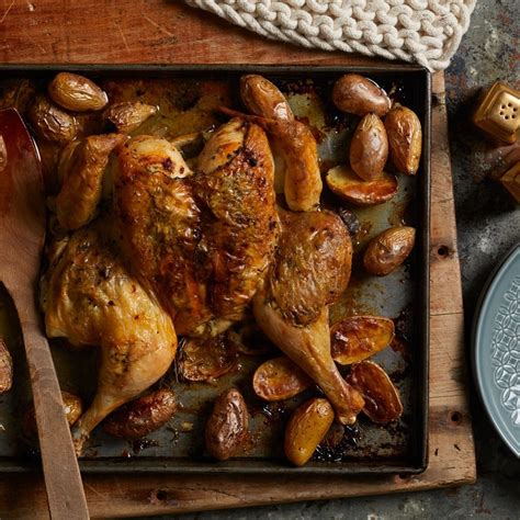 Not only that, but in about an hour you'll have a very impressive dinner, fool proof, insanely delicious for your entire family or friends. Lemon-Herb Roasted Spatchcock Chicken & Potatoes Recipe ...