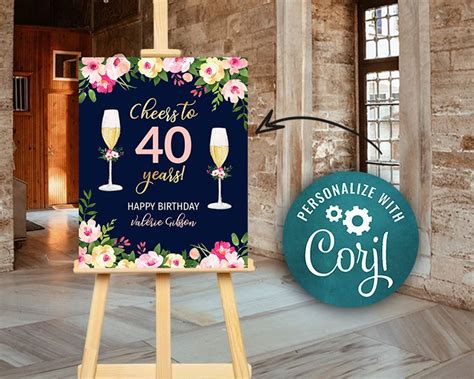 Cheers To 40 Years Birthday Party Welcome Sign Poster Etsy 60th