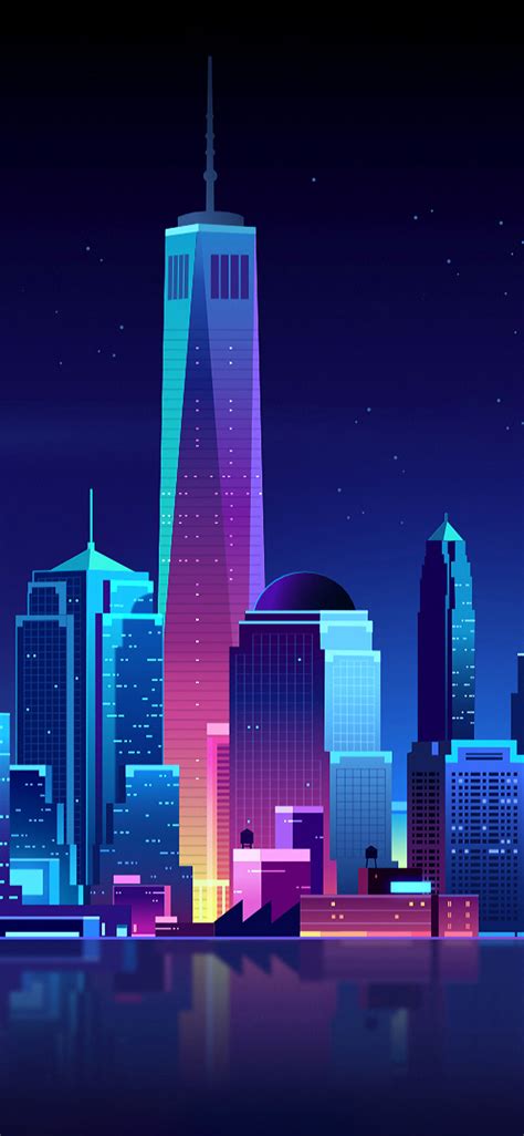 1125x2436 New York Buildings City Night Minimalism Iphone Xsiphone 10