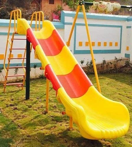 Red And Yellow Straight 6 Feet Frp Playground Slide For Kids Playing