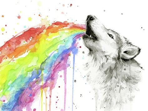 Wolf And Rainbow Painting By Olga Shvartsur