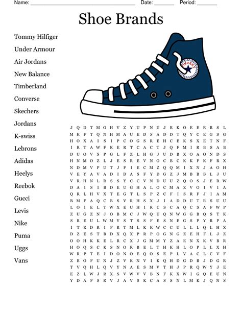 Shoe Brands Word Search WordMint
