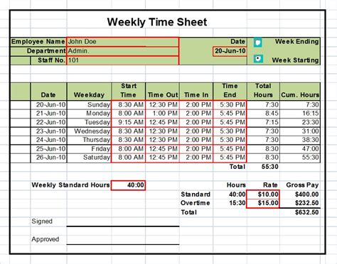 Timesheet Excel Templates 1 Week 2 Weeks And Monthly Versions