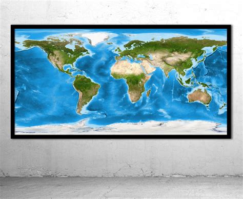 World Satellite Image Map Oblique Mercator Projection Enhanced