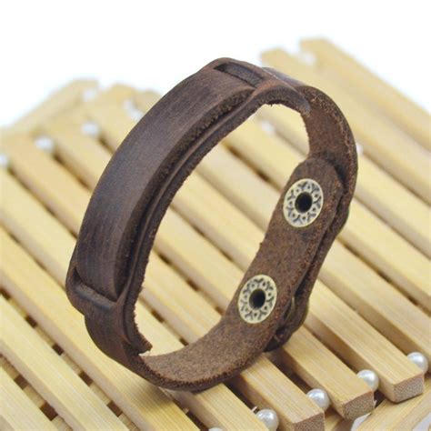 Mens Simple Leather Bracelet With Snap Button Clasp Band And Bracelets