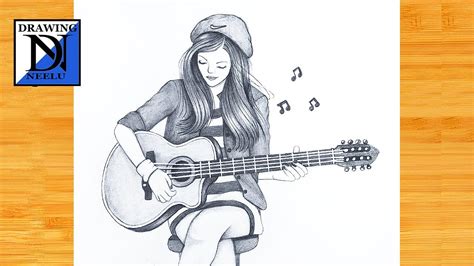How To Draw A Girl Playing Guitar Pencil Sketch For Beginner