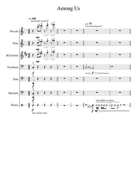 Among Us Sound Effects Sheet Music For Trombone Flute Clarinet In