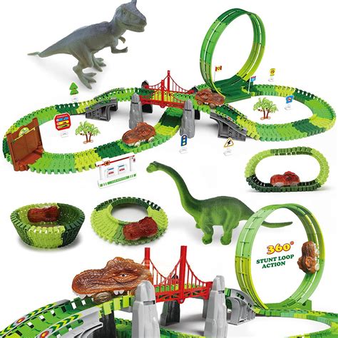 Buy Dinosaur Race Track Car Toy Set Flexible Train Tracks 360° Stunt