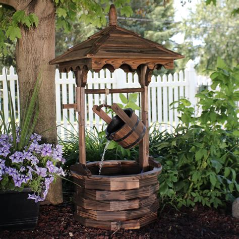 Sunnydaze Old Fashioned Wood Wishing Well Outdoor Water Fountain