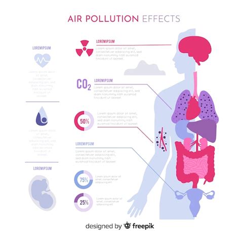 Free Vector Air Pollution Effects On Human Body Infographic