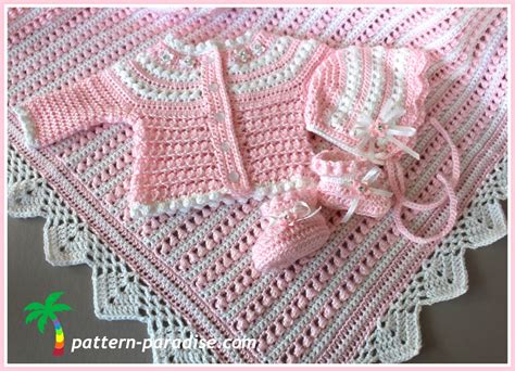Crochet Pattern Baby Layette 4 Pieces Blanket Sweater Booties Etsy