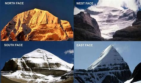 The mountain is located near lake manasarovar and lake rakshastal. Four Faces of Mount Kailash
