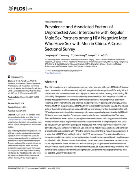 Pdf Prevalence And Associated Factors Of Unprotected Anal Intercourse