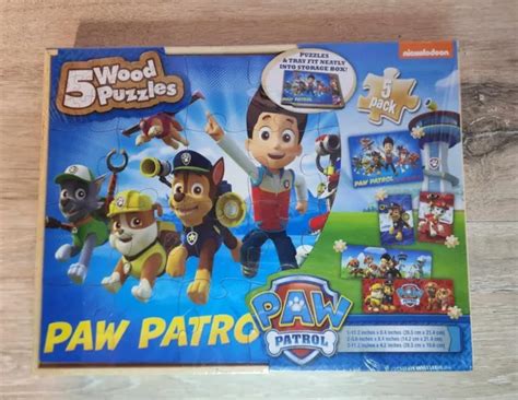 Nickelodeon Paw Patrol 5 Wood Puzzles In Wooden Storage Box Jigsaw