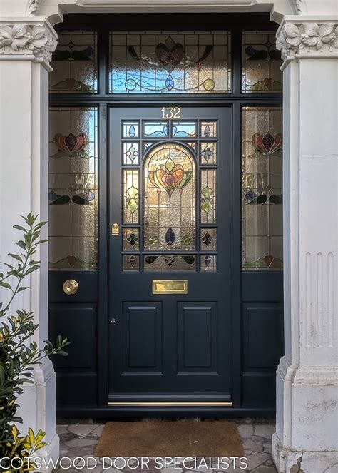 Hardwood Front Door With Stained Glass Glass Door Ideas