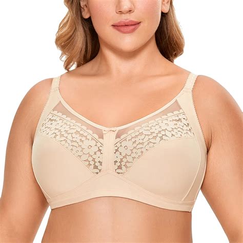 delimira women s full coverage lace wireless unlined plus size cotton bra uk clothing