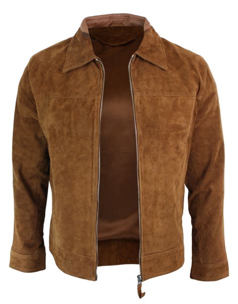 Infinity G500 Suede Mens Real Leather Classic Zip Jacket Camel Turn