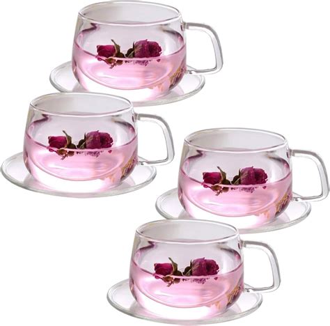 Tosnail 11 Oz Clear Glass Tea Cup Coffee Mug With Clear Glass Saucer Set Of 2 Uk