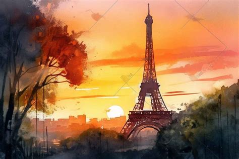 Eiffel Tower Watercolor Sunset Prompt Library