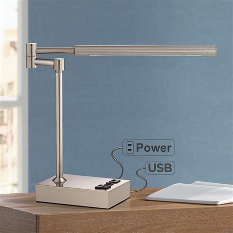 Black table lamp set with usb port (set of 2) by merra (2) Slimline Swing Arm LED Desk Lamp with Outlet and USB Port ...